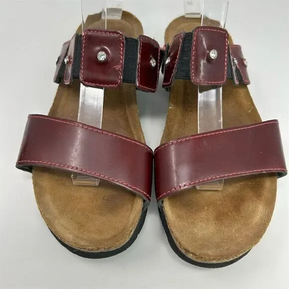 Naot Women's Red Slip-On Wedge Sandals Size 6 Casual Double Stretchy Strap - Picture 5 of 10